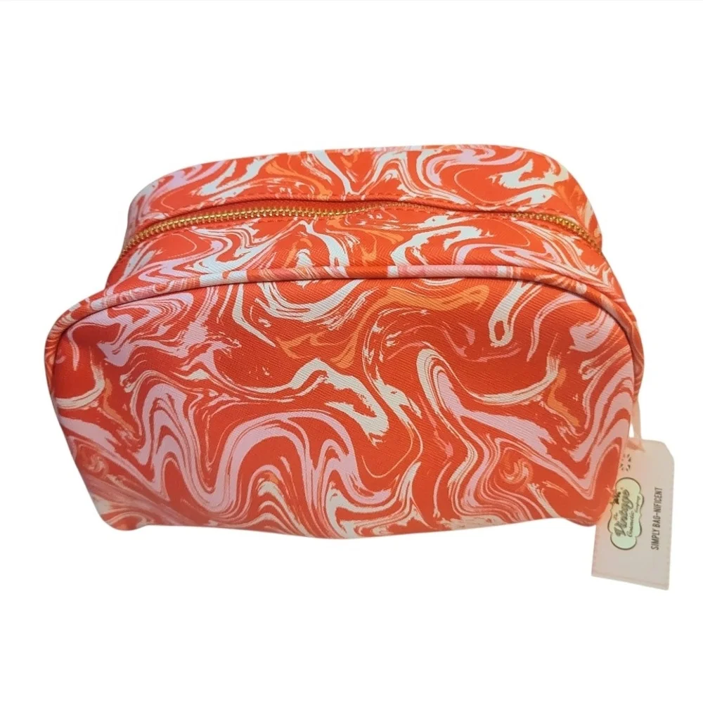 Cosmetic Pouch The Vintage‎ Cosmetic Company Orange Swirl Faux Leather, NWT